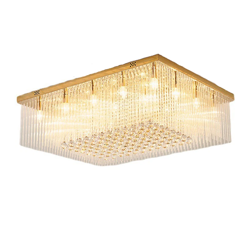 

Large Rectangular Crystal Ceiling Lighting Lampara Techo for Living Room Dining Room Square glass rod led Ceiling Lamp fixture