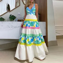 

SaintDaisy Summer Dress 2022 Maxi Dresses for Women Plus Size Vintage Floral Zipper Printing Beach Style Spaghetti Strap 55666