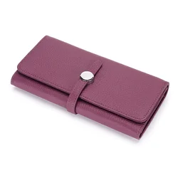 Elegant Women's Genuine Leather Long Clutch Wallet with Zipper Coin Pocket and Card Holder (Grape purple)