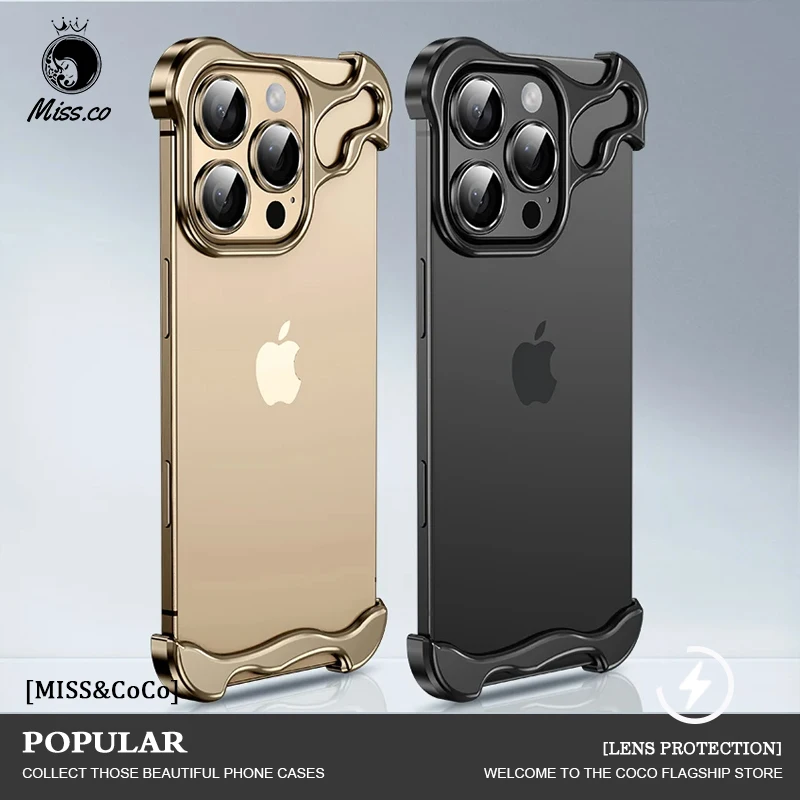 Irregular Metal Bumper Shockproof Phone Case with Lens Film Protection