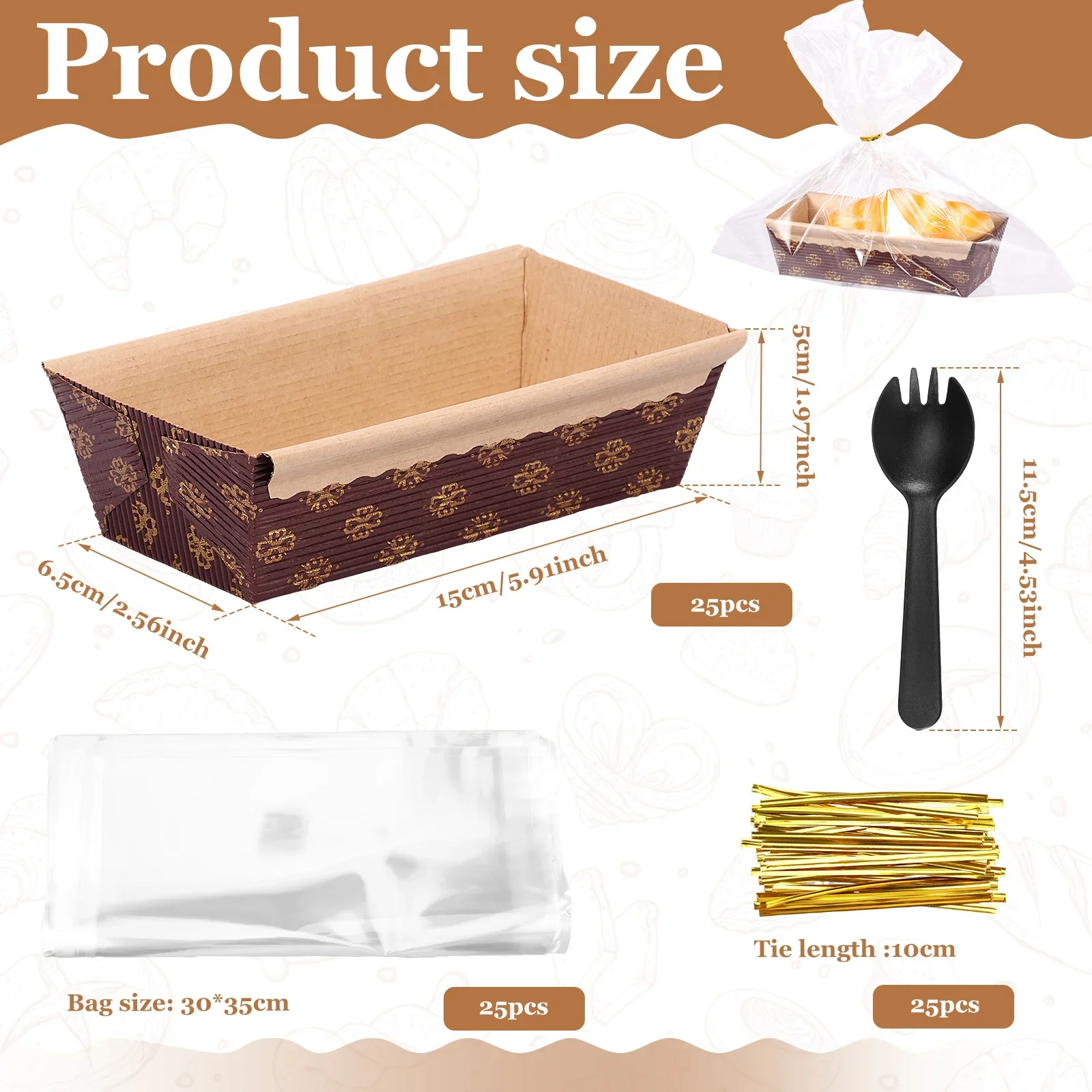 25pcs Baking Pans Paper Pan Loaf Bread Mold Toast Disposable Cake Food Containers Liner Bread Pan with Bags Baking Supplies