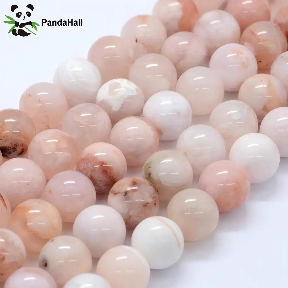 PandaHall 1 Strang Natürliche Kirschblüten-Achat Runde Perlen, Verschiedene Größen 10mm 12mm 14mm für Halsketten Armbänder Schmuckherstellung