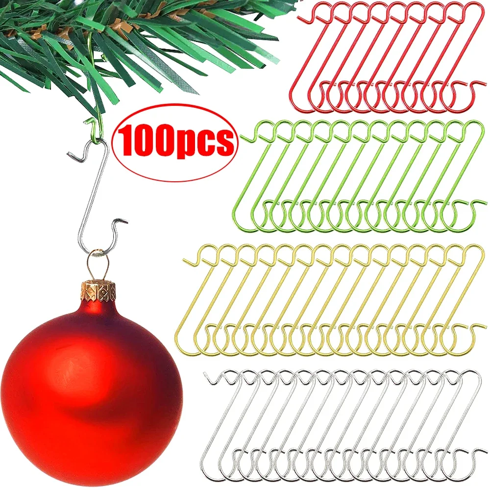 Christmas Metal S-Shaped Hooks Xmas Tree Ball Gold Silver Pendant Hanging Holders Home Party Christmas Decoration Hook 100/50Pcs Christmas Decorations