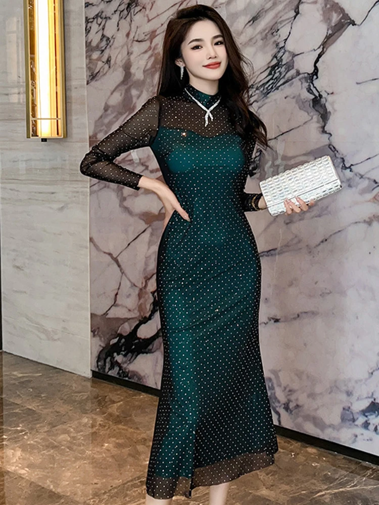 Fashion Stretchy Clothes Sparkly Evening Long Dress Ladies