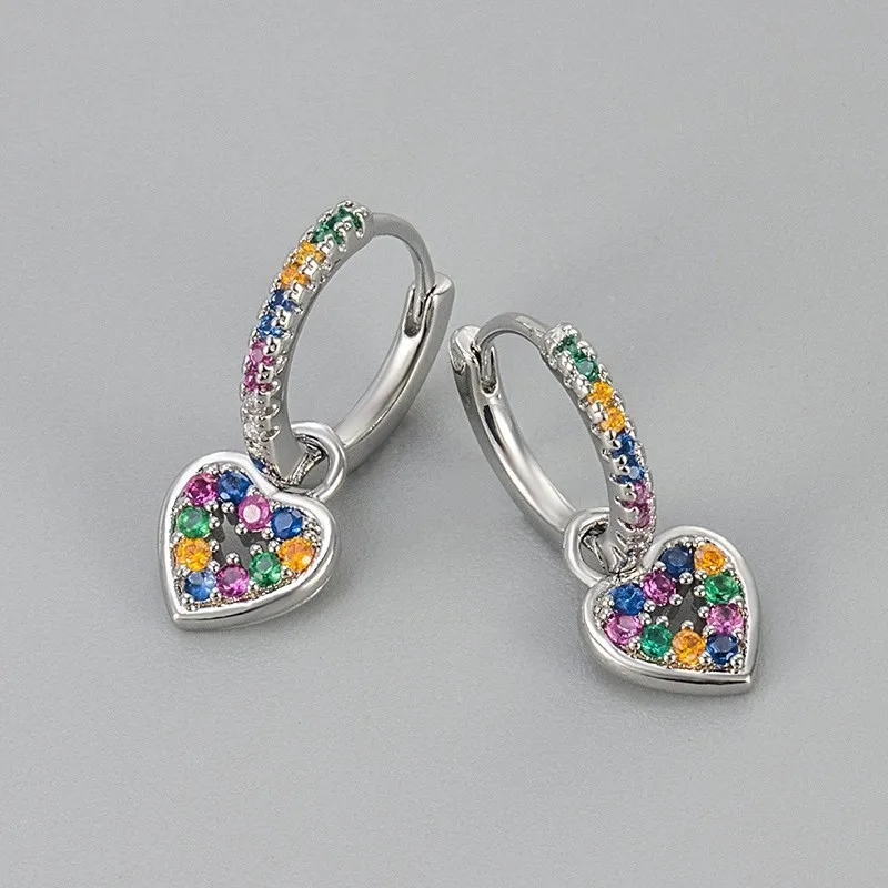 Elegant Shiny Zircon Love Heart Pendant Hoop Earrings for Women New Fashion Huggies Anniversary Jewelry Gifts