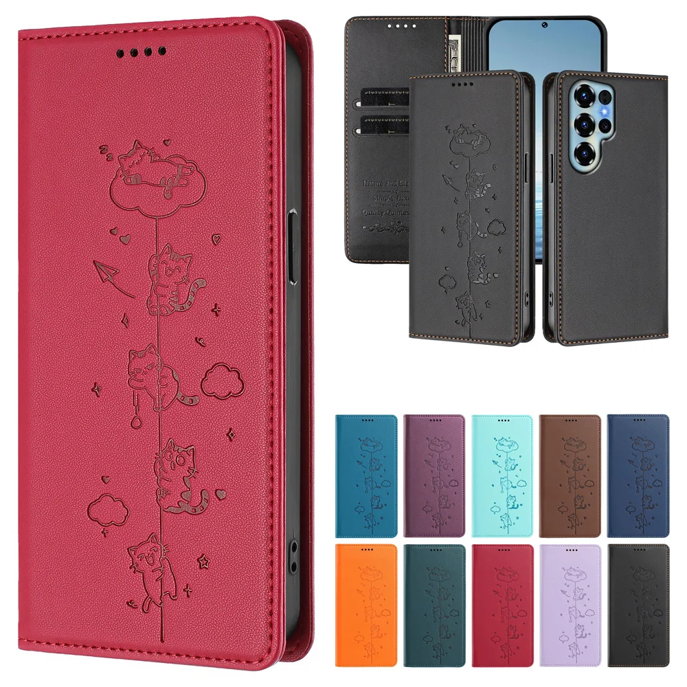 Cute Cat Leather Flip Wallet Case with Card Slot and RFID Protection