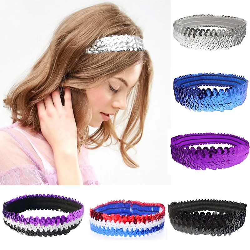 1pc Sequin Dance Headband Elastic Sports Hairband for Kids Performance Competition Hair Accessories Yoga Hair Bands