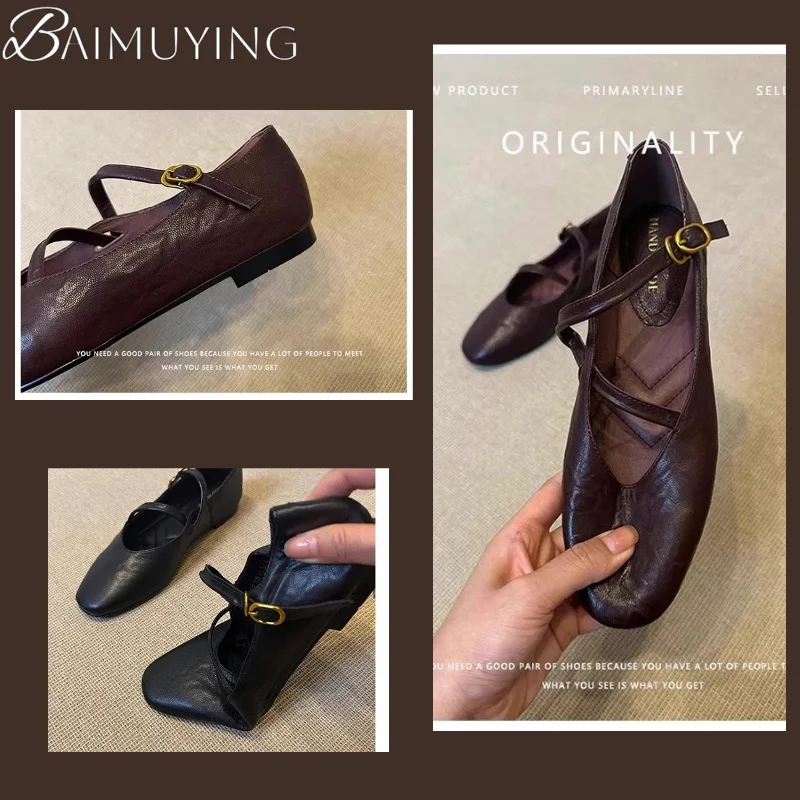 Flats Mary Jane Shoes Women Retro Sole Leather Ballet 2025 Spring Trend Dress Elegant Shoes Casual Shallow Comfort Zapatos Mujer 5