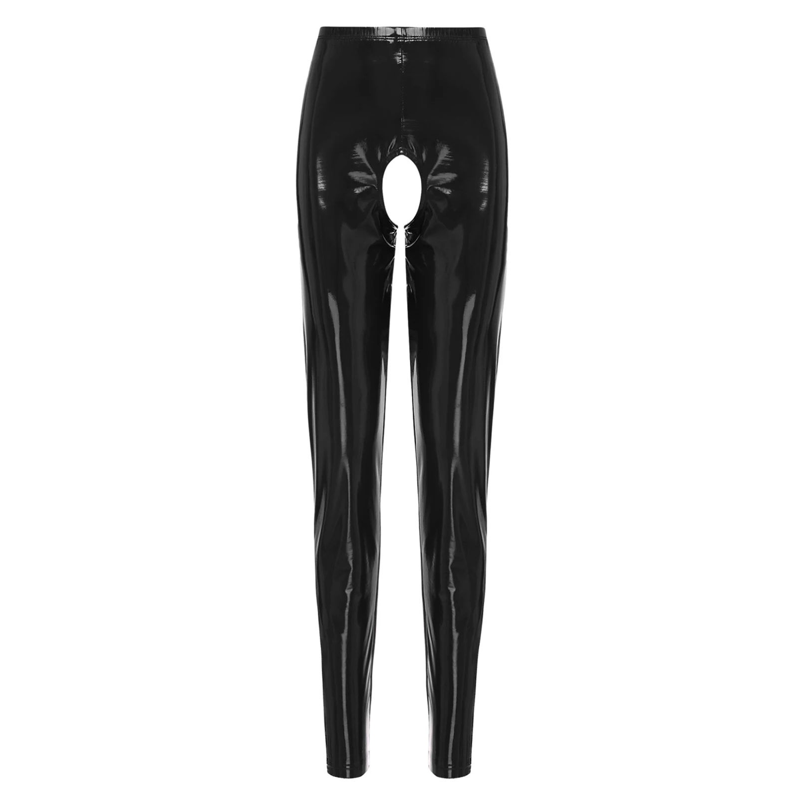 thumbnail image 1 of Lencería Sexy para mujer, mallas sin entrepierna de látex, ajustadas y de Color sólido, cintura alta, pantalones largos exóticos de cuero brillante, ropa para discoteca, 1 of 4