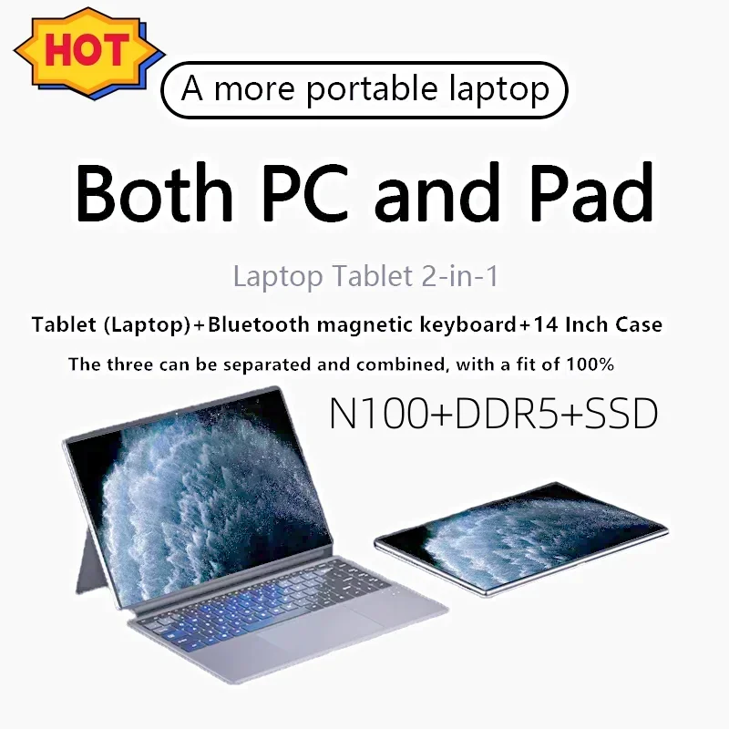 Удобрение для переноски 2 en 1, Intel 12th, N100, schero da 14,1, pollici, LPDDR5, 16G, Max, 1TB, SSD, Windows 11 Pro, WiFi6,