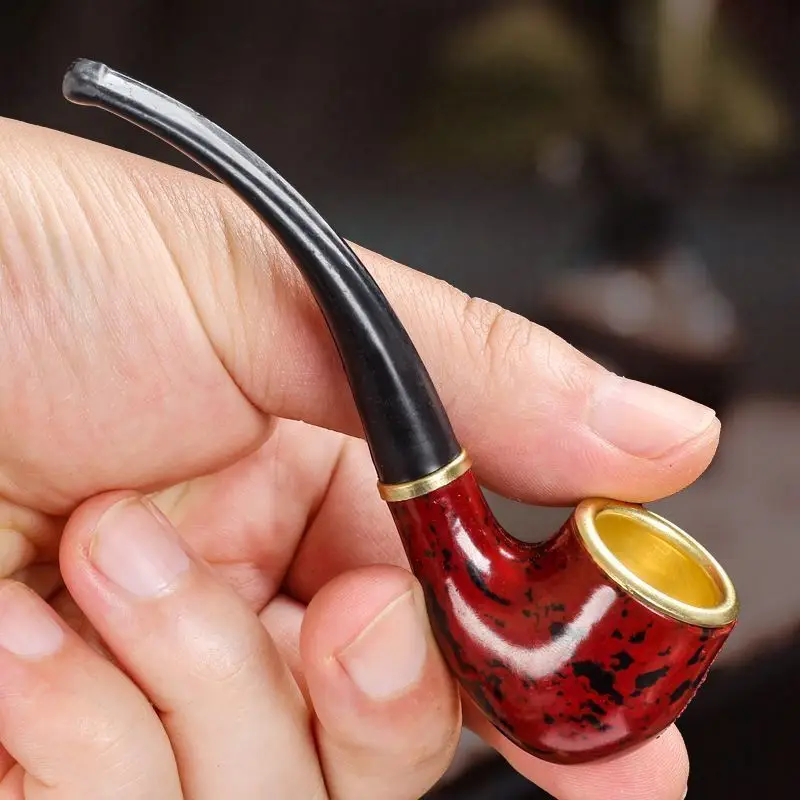 Herb Smoking Pipe Tobacco Pipe Smoking Pipe Imitation Wood Pipe Men's Classic Resin Pipe Old-Fashioned Dry Portable Copper Pot Bent Cigarette