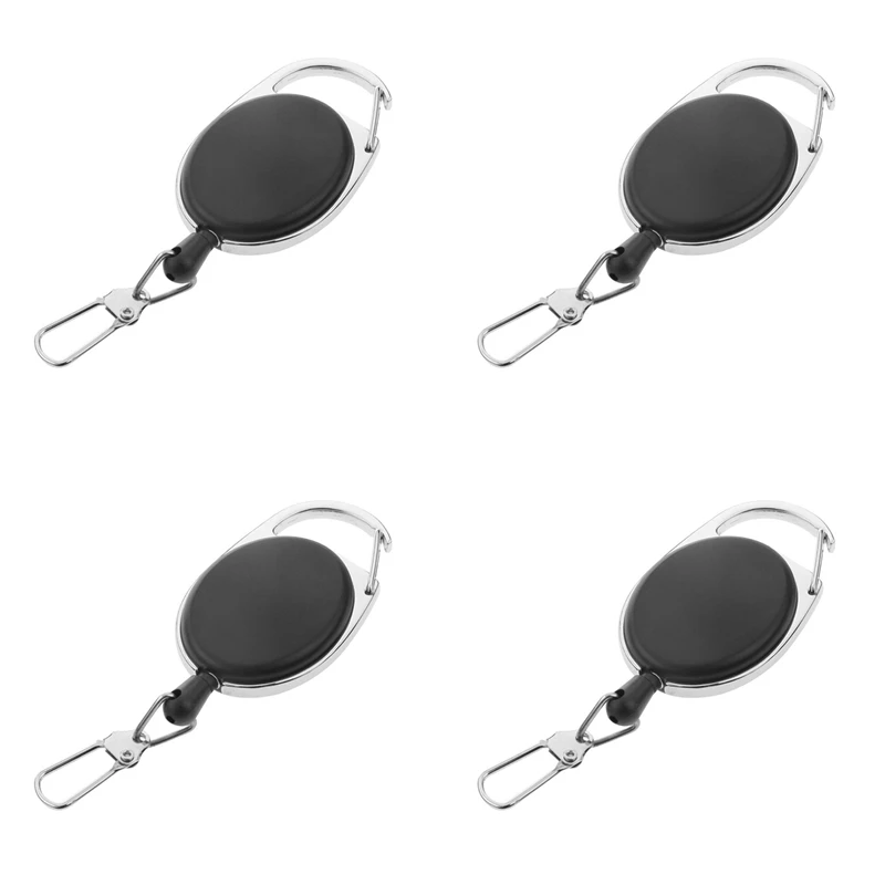 

Hot TTKK 4X Heavy Duty Retractable Carabiner Badge Tinker Reels 60Cm Pull Wire With Key Ring Clip Black