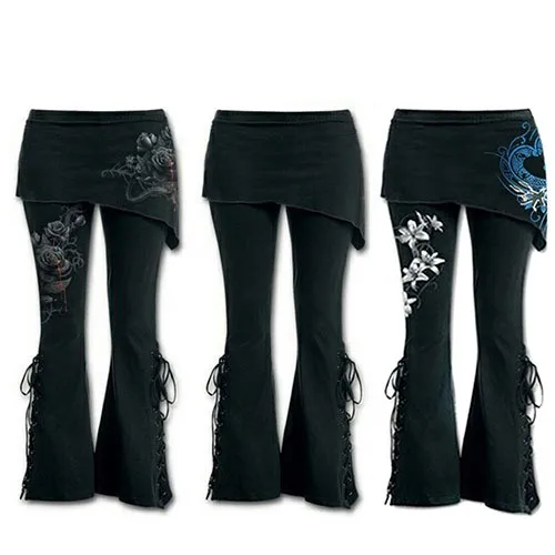 Women's Punk Lace Up Bell Bottom Y2K Pants 1