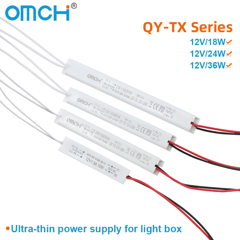 OMCH LED Power Supply 18W 24W 36W DC12V 1.5A 2A AC170-260V Ultra-thin TV Light Box Switching Power Supply AC-DC Transformer IP20