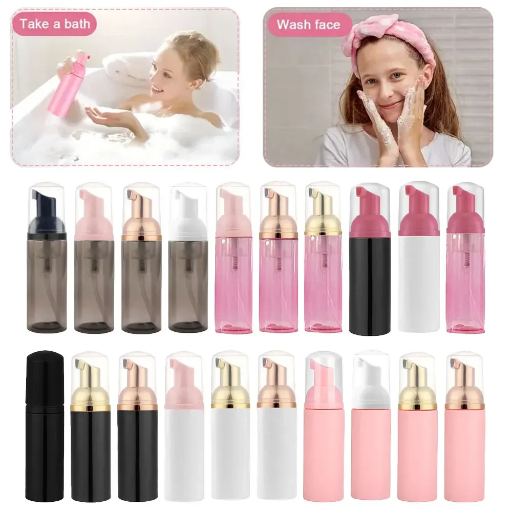 12Pc 60ML Translucent Black Foam Dispenser Bottle Plastic Refillable Mousse Dispenser Pump Bottle Grafting Eyelash Cleaning Tool