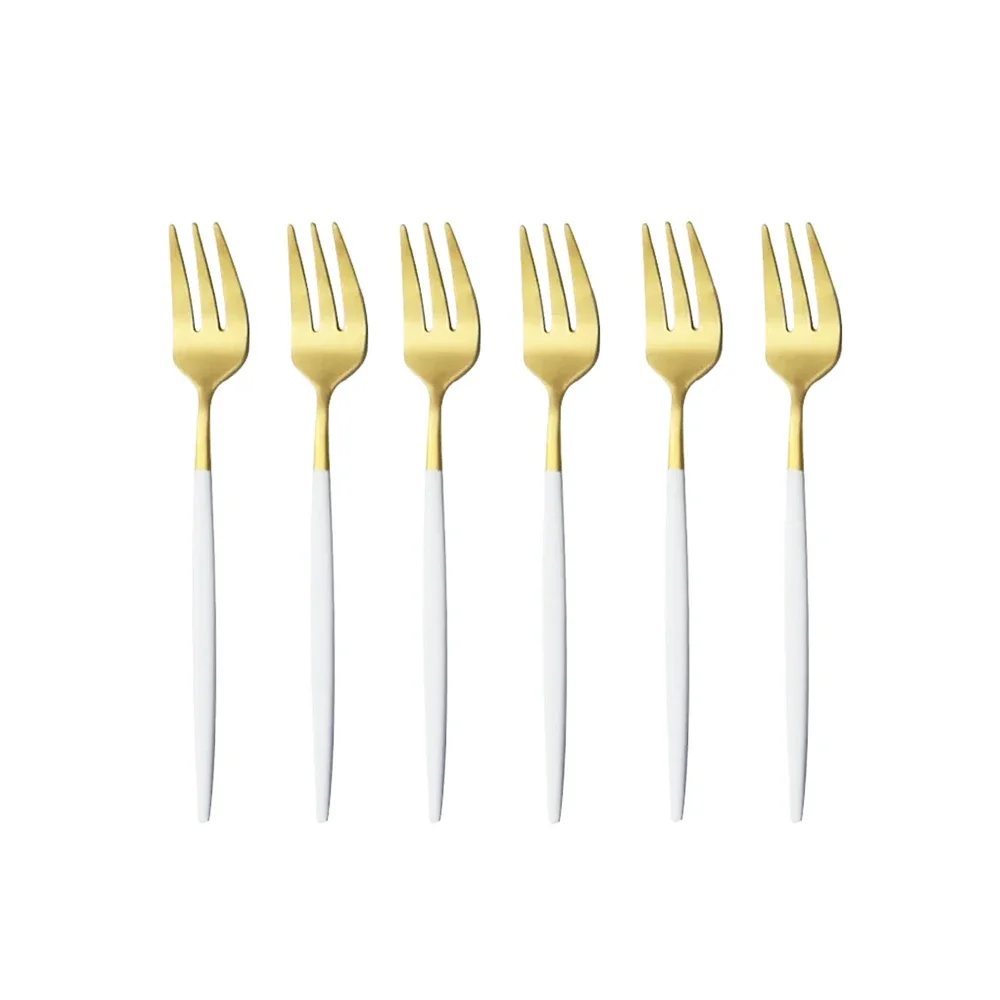 Gold Stainless Steel Mini Cake and Dessert Fork Set, 6-Piece Silverware Collection