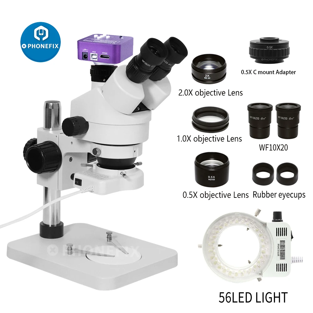 Industrial Inspection Microscope Simul Focal Stereo Trinocular Soldering Microscopio Kit with 51MP 48MP 4K 38MP HD Video Camera