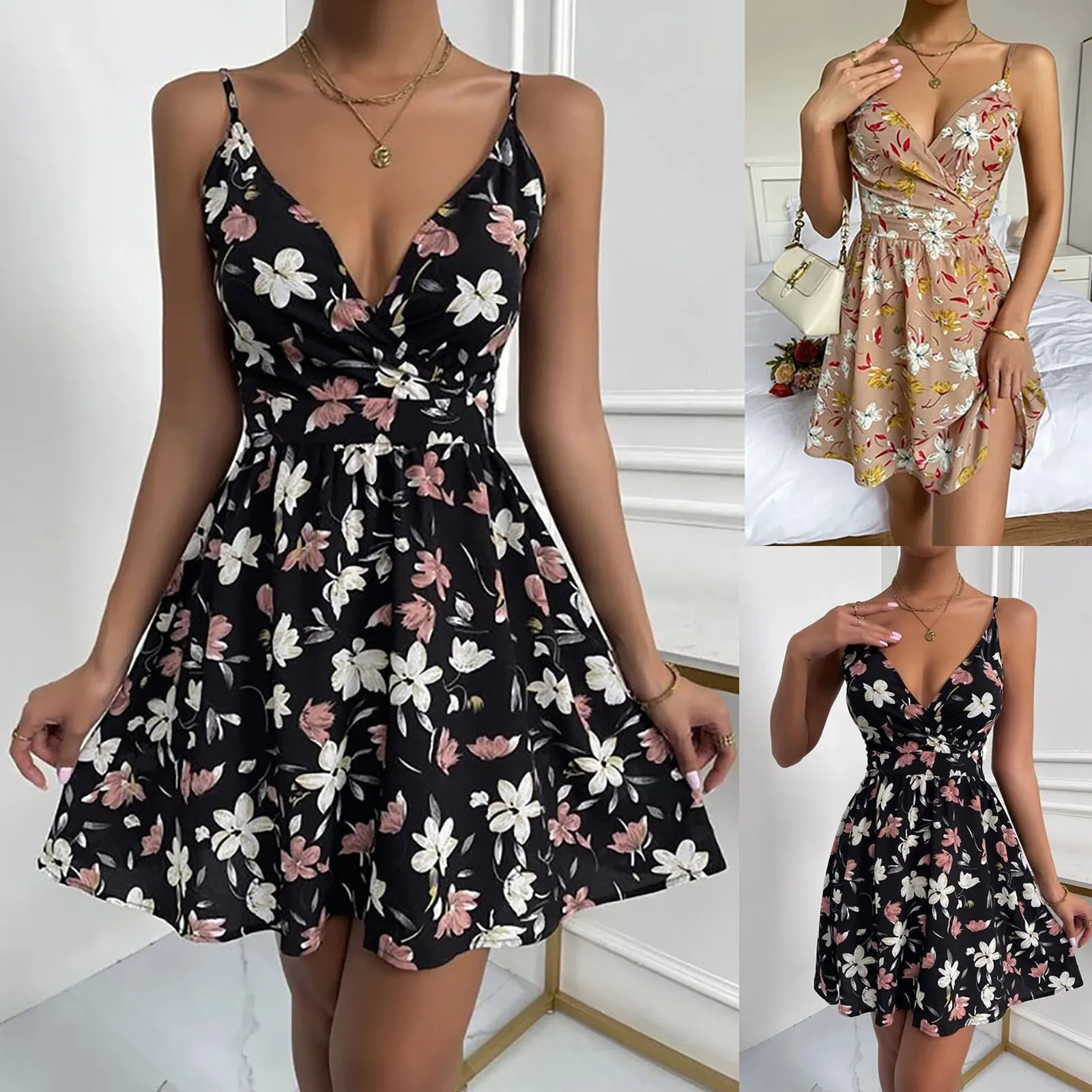 Tanio Sukienki plażowe szata kobiety kwiatowy Print Party Zipper regulowany