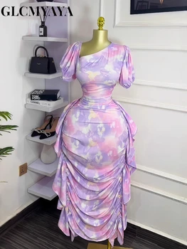 Robe Longue Froncée Empiècement Imprimé Coloré Femme