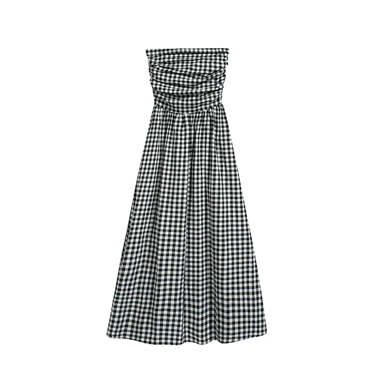 Casual Strapless Midi Dresses for Women Striped Sleeveless A-line Korean Chic Summer New Party Dress Vestidos Mujer