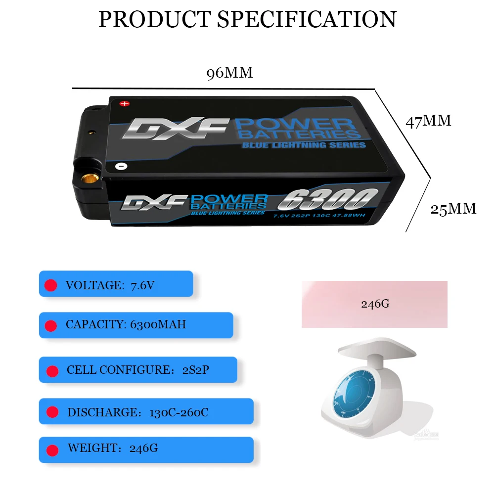 Batterie LiPo 4mm 6300mAh RC pour Voiture Drone