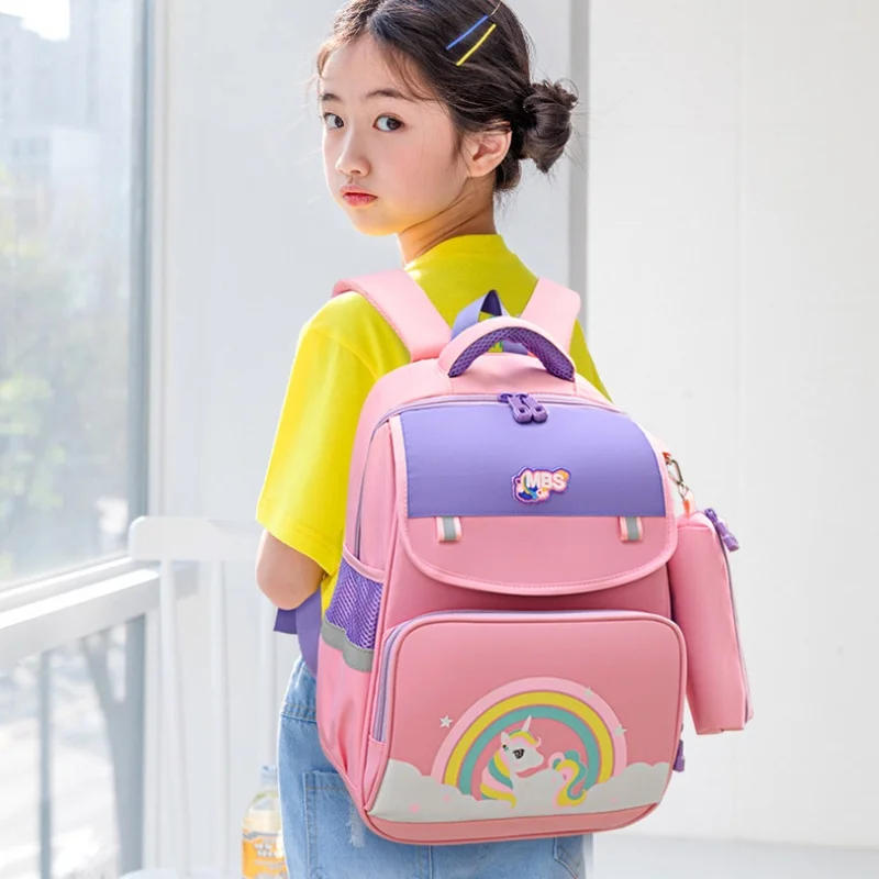 Grade 1-5 Students Girls Rainbow Unicorn Boys Astronaut Space High-capacity Backpacks New Children Cartoon School Pen Bags Hot