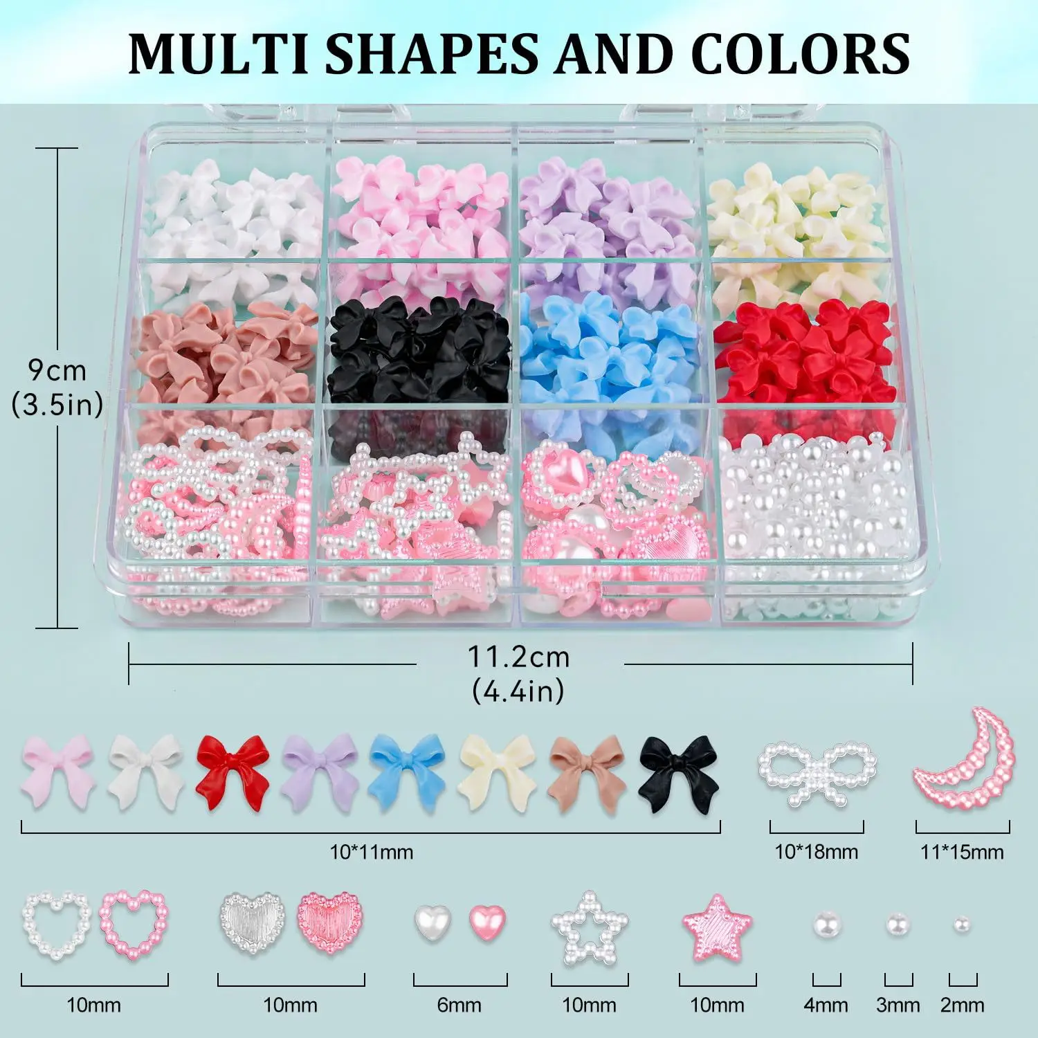 12grid/box Mixed Bow Ribbon Nail Art Resin Charms Five-petal Flower Hollowed Out Pearl Set Jewelry DIY Nail Art Accessories *##
