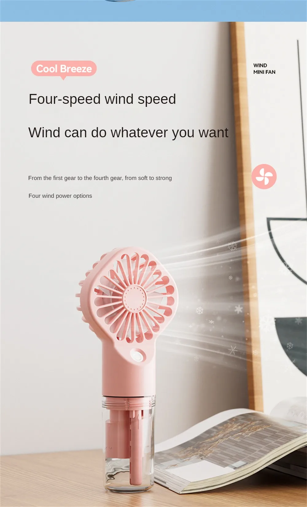 Description Picture 5 of itemHandheld Mini Fan Foldable Portable Air Conditioner Neck Humidifier Fan Hanging Fans 4 Speed USB Rechargeable Fan Cooling Spray