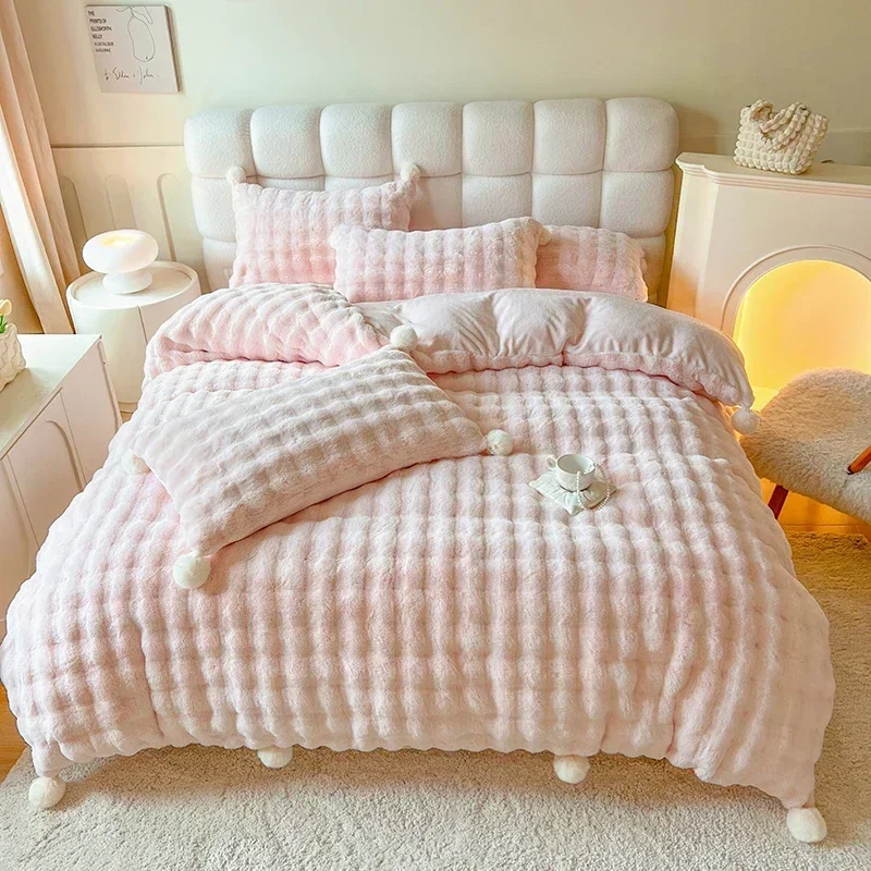 

Tuscan Faux Fur Warm Fluffy Bedding Set for Winter Skin Friendly Warmth Plush Duvet Cover Set Queen Thickend Blanket Cover Sets