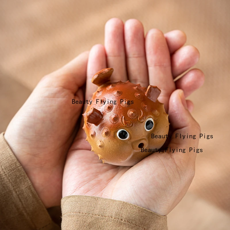 Yixing Purple Clay Pufferfish Tea Pet High End Cute Desktop Decoration Home Decoration Tea Set Accessories Tea Playing