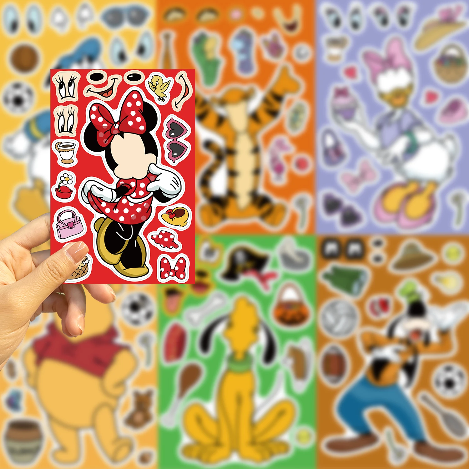 8/16/32Pcs Children DIY Puzzle Sticker Winnie Mickey Character Face Assemble Stickers Kids Toys Boys Girls Gifts Decals 6