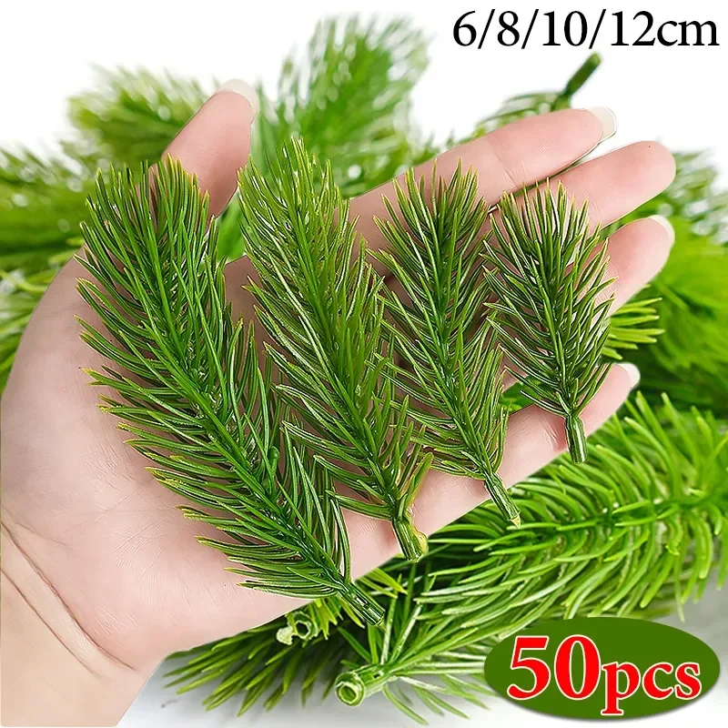 

10-50pcs Artificial Pine Branch Green Pine Needles Fake Plants Leaves DIY Xmas Tree Wreath Ornaments Christmas Decoration Gifts