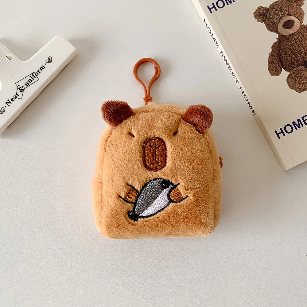 Capybara Plush Coin Purse Mini Zipper Wallet with Keychain Headphone Storage Bag Crossbody Bag Pendant Decoration Girls Gift