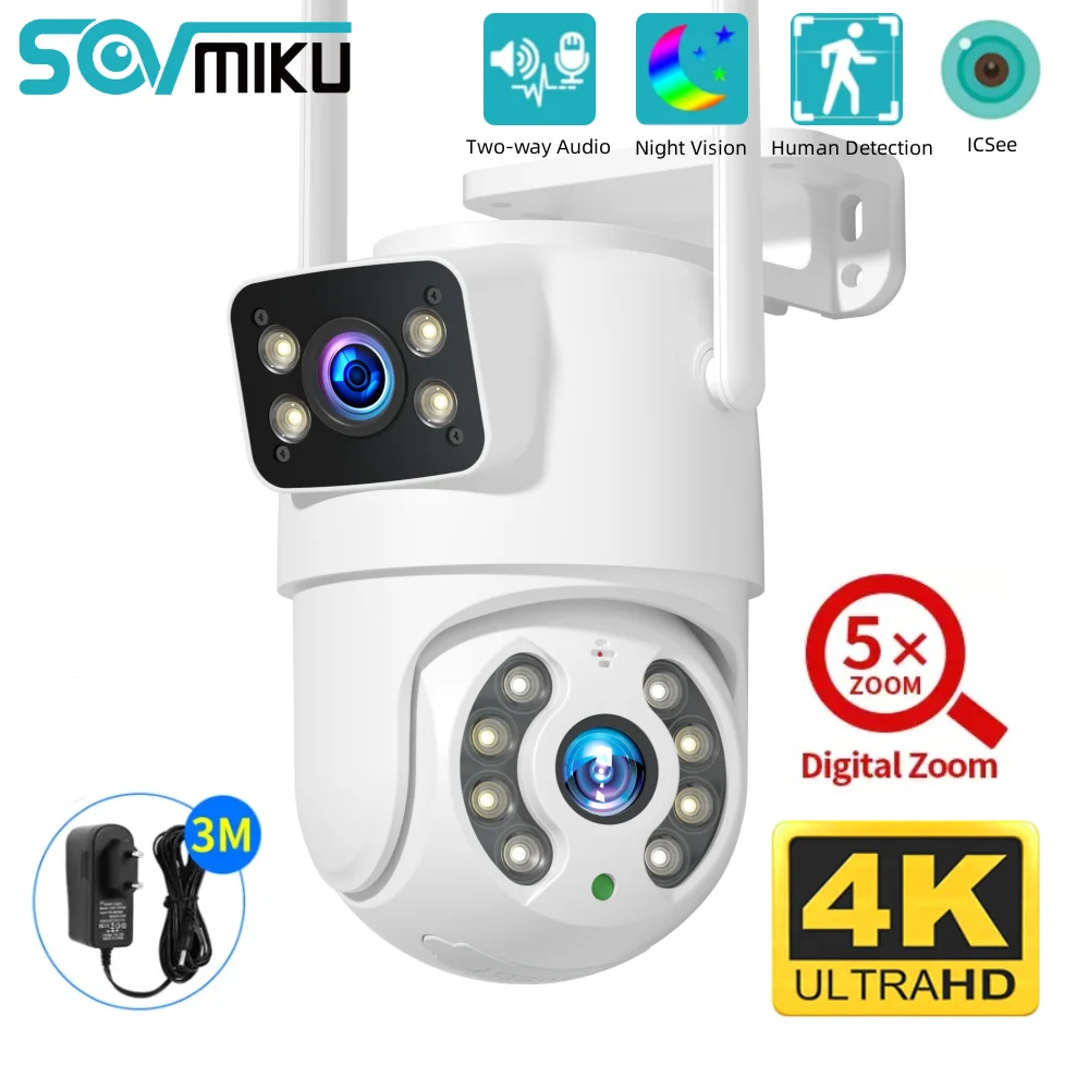 8MP 4K PTZ WiFi Camera Dual Lens 5X Zoom Night Vision Auto Tracking Wifi Surveillance Camera CCTV IP Camera Security Protection