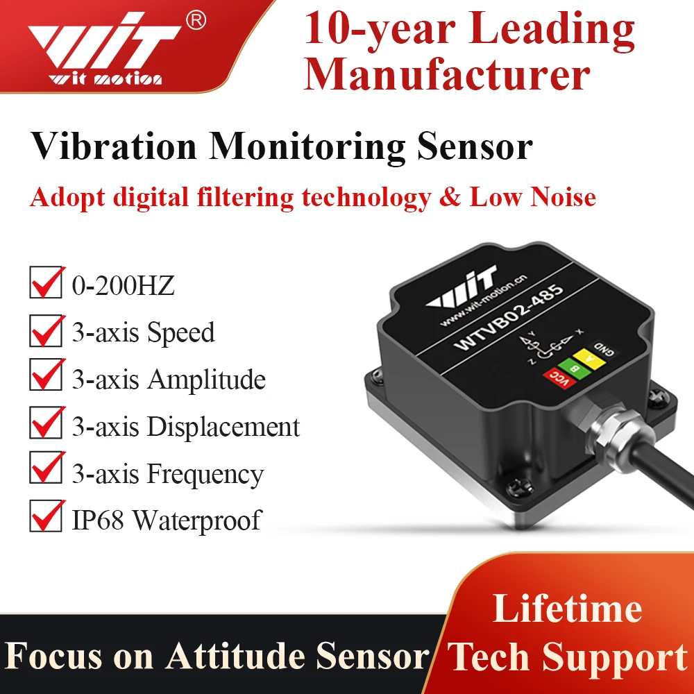 WitMotion WTVB02-485 трехосевое вибрационное смещение + Скорость + амплитуда IP68 водонепроницаемый датчик для контроля вибрации моторного насоса