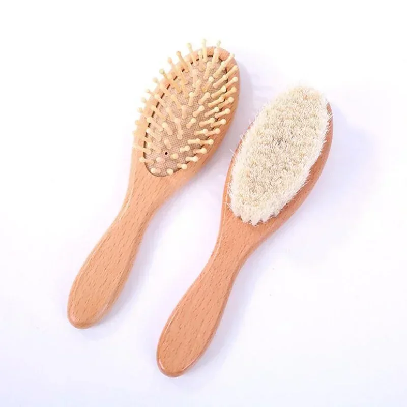 New Baby Care Pure Natural Wool Baby Wooden Brush Comb Brush Baby Hairbrush Newborn Hair Brush Infant Comb Head Massager 4