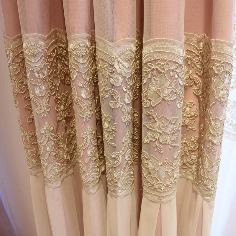 New Pink Girl's Room Lace Cloth Yarn One Double-layer Embroidered Curtains for Living Room Bedroom Finished Partition Curtain 