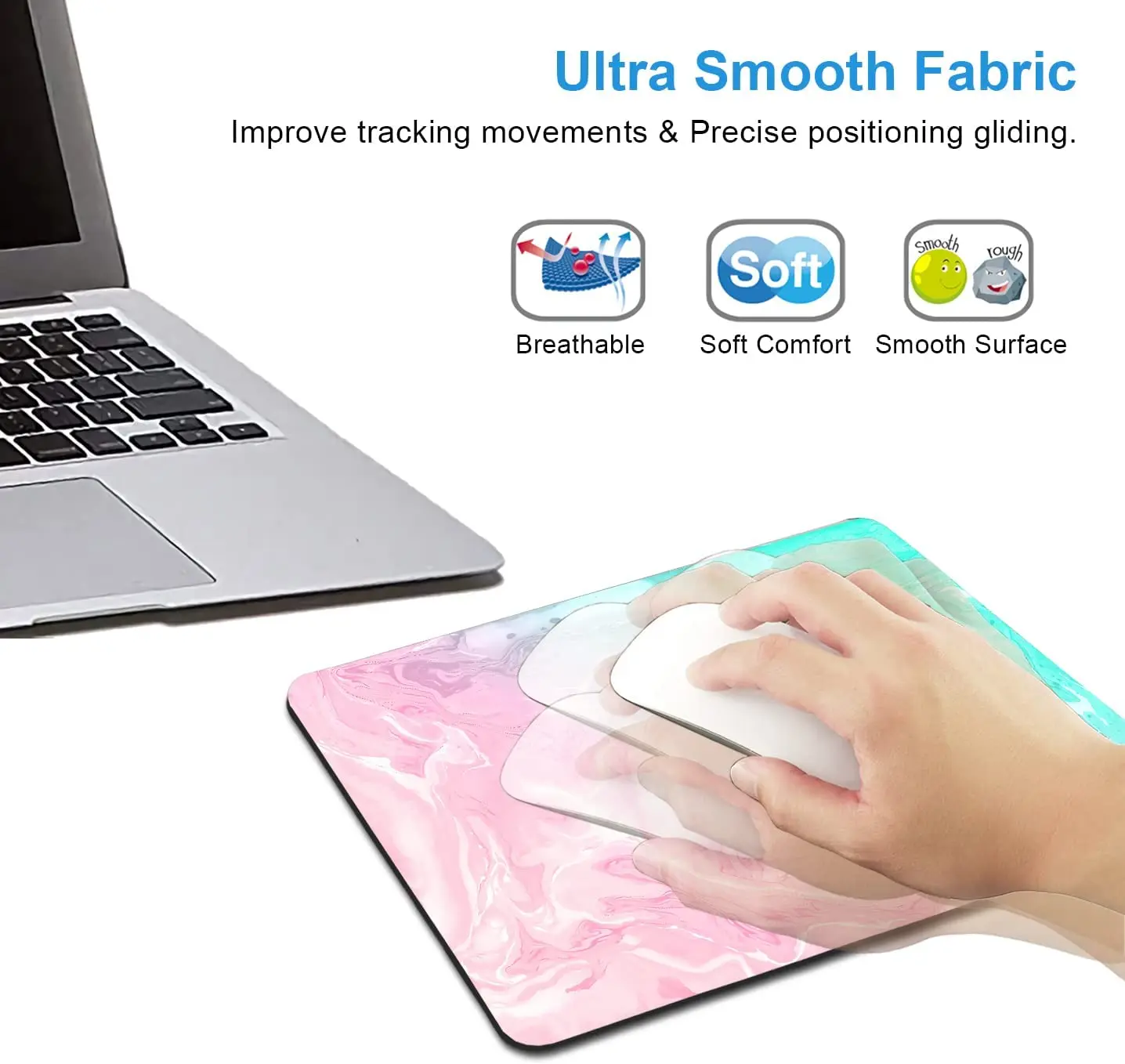 Pink and Green Marble Mouse Pad Beautiful Marbled Ink Art Mouse Pad for Women Non-Slip Rubber Base Mousepad for Computer Laptop
