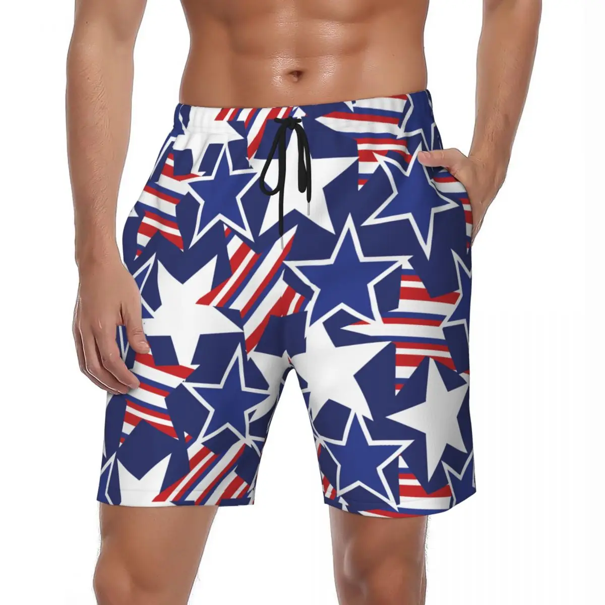 

Summer Board Shorts Men Five Pointed Star American Flag Sportswear Fun Beach Short Pants Classic Fast Dry Swim Trunks Plus Size