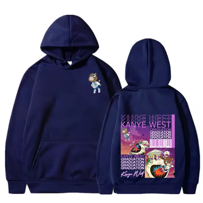Autumn and Winter Casual Fashion Men Women Sweatshirt Kanye West Graduation Bear Reversible Printed Hooded Sweatshirt 5