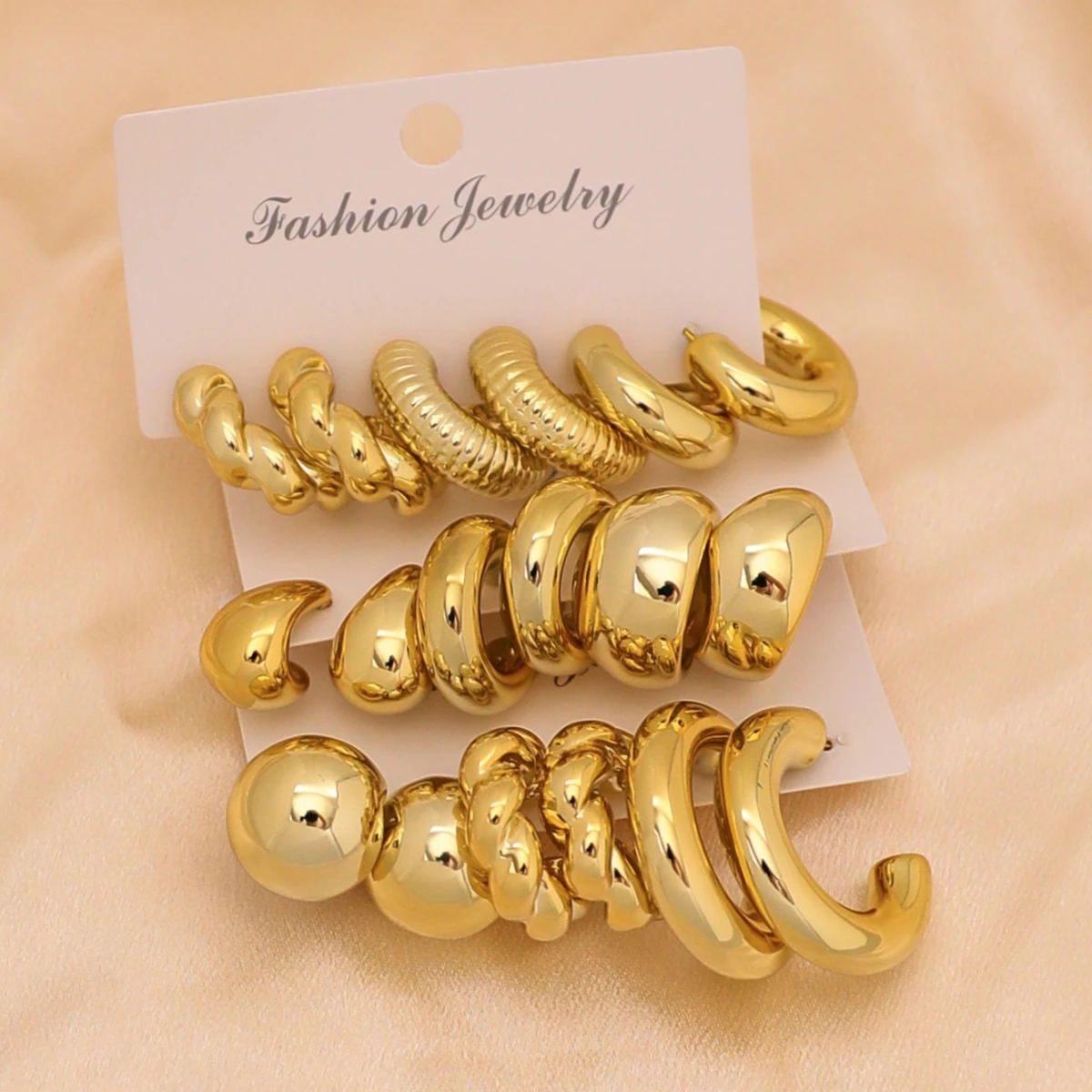 Earring Set 18pcs/Set Luxury Gold Chunky Twist C-Shape Teardrop Women Fashion Metal Geometric Round Earrings