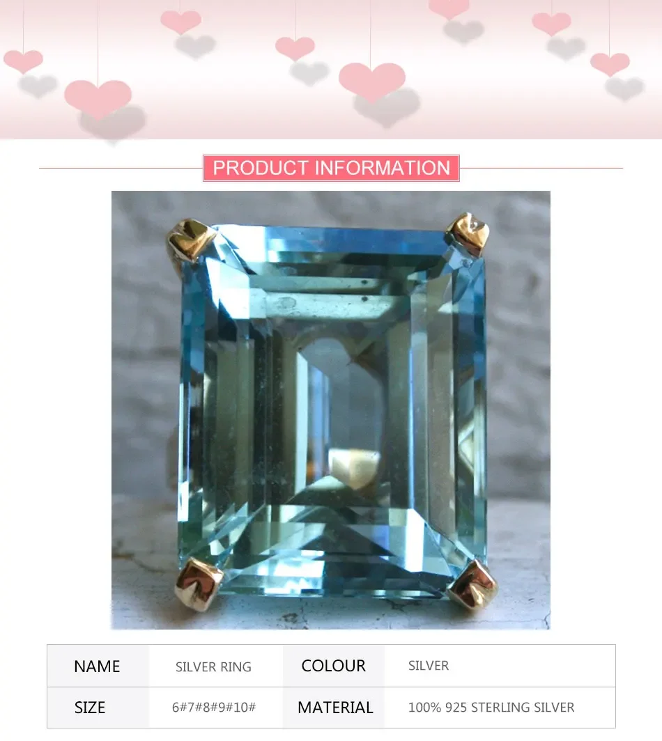 ZDADAN 925 Sterling Silver Aquamarine Gemstone Ring For Women Fashion Party Jewelry Gifts Wholesale