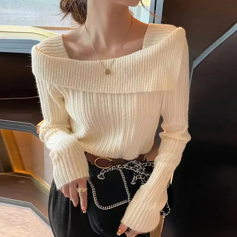 Women Elegant Knitted Pullover Sweater Long Sleeve Tops