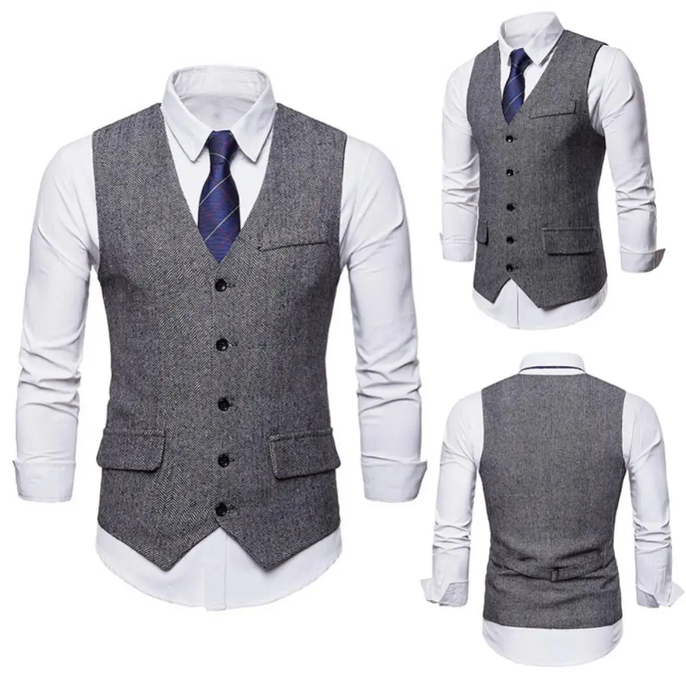 Description Picture 2 of item2020 New Arrival Dress Vests For Men Slim Fits Mens Suit Vest Male Waistcoat Homme Casual Sleeveless Formal Business Jacket