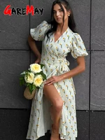 Casual Women's Summer Dresses 100% Cotton Floral Print A-line Midi Dress with Side Slits Long Elegant White Dress for Women 2025 1