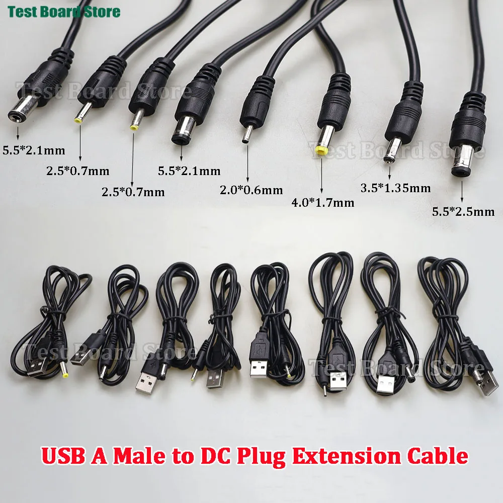 Universal USB A to DC Power Supply Extension Cable with Multiple Plug Sizes