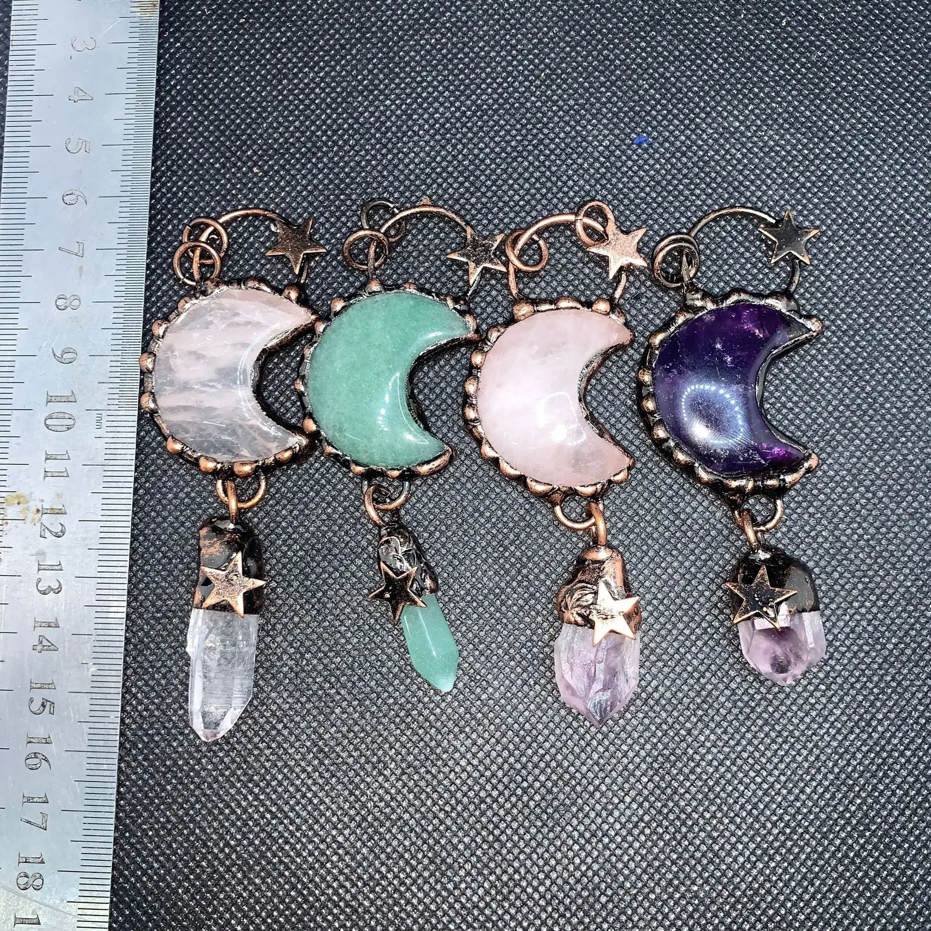 Natural Stone Antique Bronze Pendant Healing Crystal Amethysts Moon Star Vintage Charms for Necklace DIY Jewelry Accessories