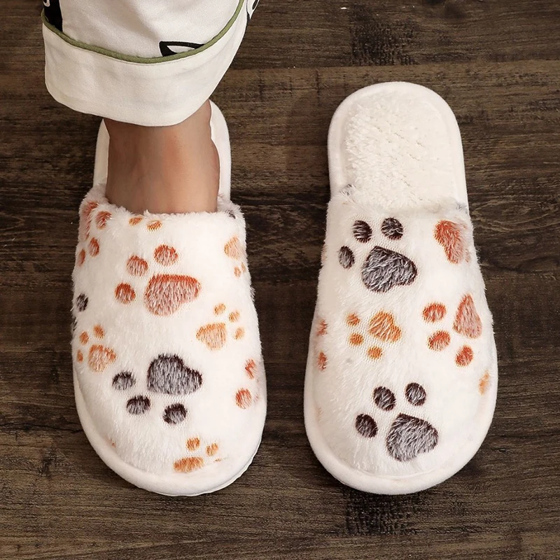 Cute Printed Cotton Slippers for Women Fluffy Soft Sole Indoor House Slipppers Woman 2025 Autumn Winter Closed Toe Plush Slides