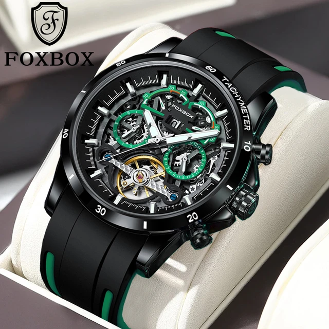 Foxbox-メンズメカニカル腕時計,高級ブランド,耐水性,スポーツクロノ ...