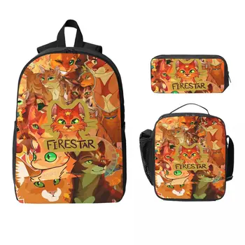 3Pcs Warrior Cats School bags Set for Boy Girl Pen Bags Backpack Sets with Lunch Box For School Students Knapsack 1